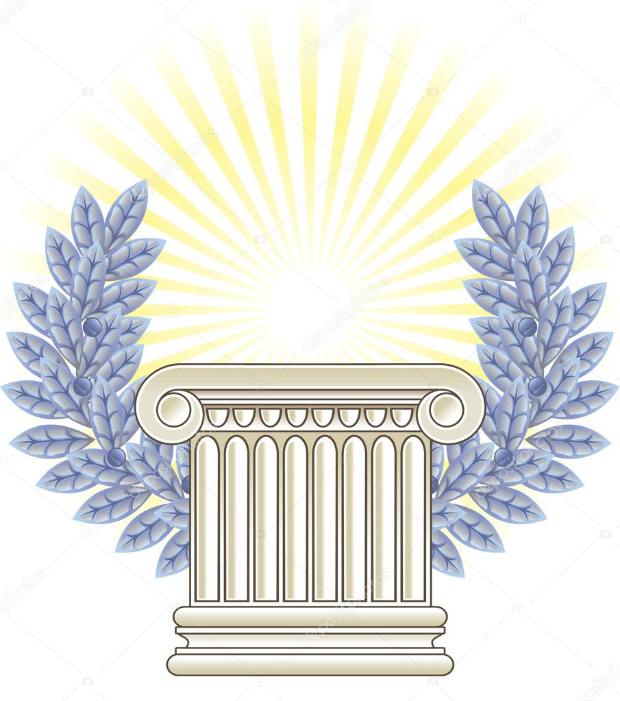 Antique Greek Column and silver Laurel.