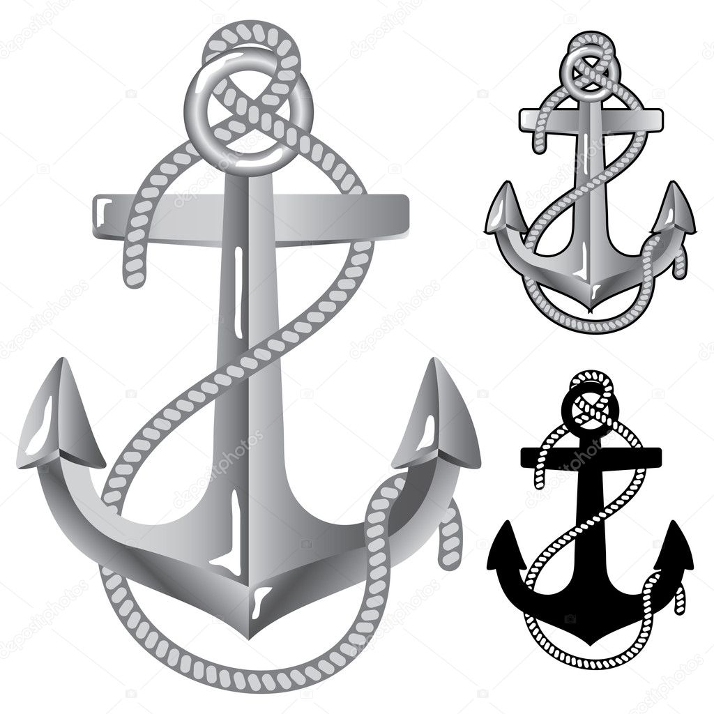 Silver anchor. Symbol of sailors in vector format.
