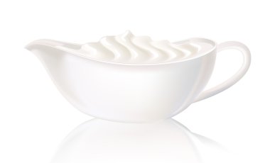 White sauceboat with sour cream. Vector illustration. clipart