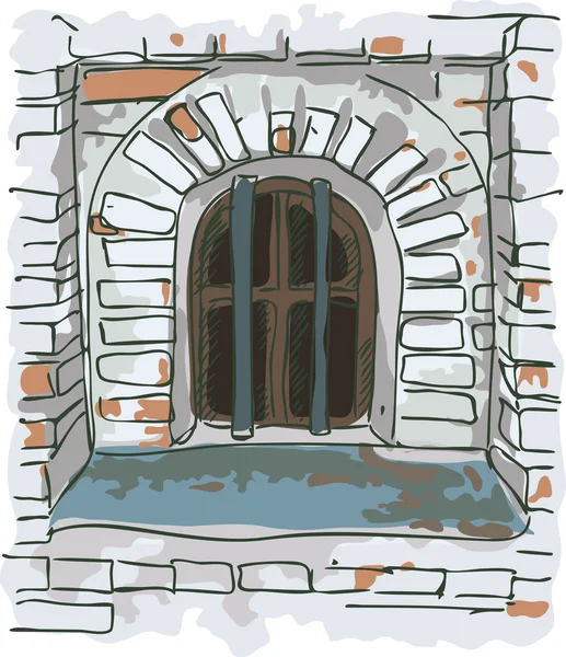 Окно с решетками в старой тюрьме . — стоковый вектор
