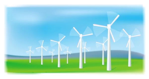 Wind turbines farm. Alternative energy source. — Stockvector