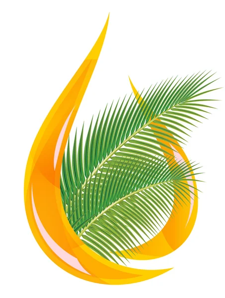 Hurma yağı. stilize damla yağı ve palmiye yaprakları. — Stok Vektör