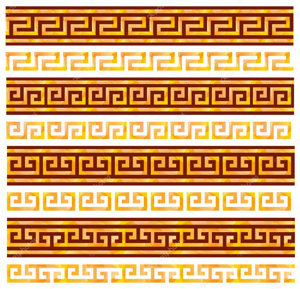 Golden seamless meanders. Ancient Greek ornaments.