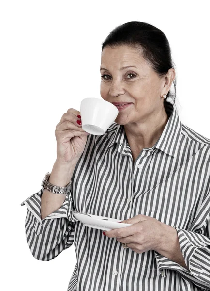一杯杯咖啡的女人γυναίκα με ένα Κύπελλο-α-καφέ — 图库照片