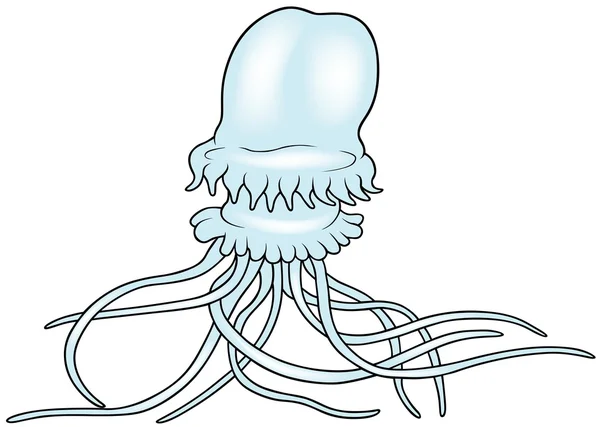 Big Jellyfish Ilustrasi Kartun Berwarna Vektor - Stok Vektor