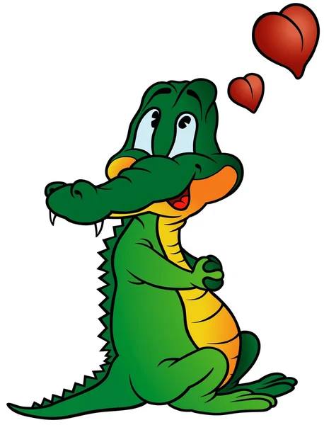Amorous Crocodile Colored Cartoon Illustration Vector — Stock Vector