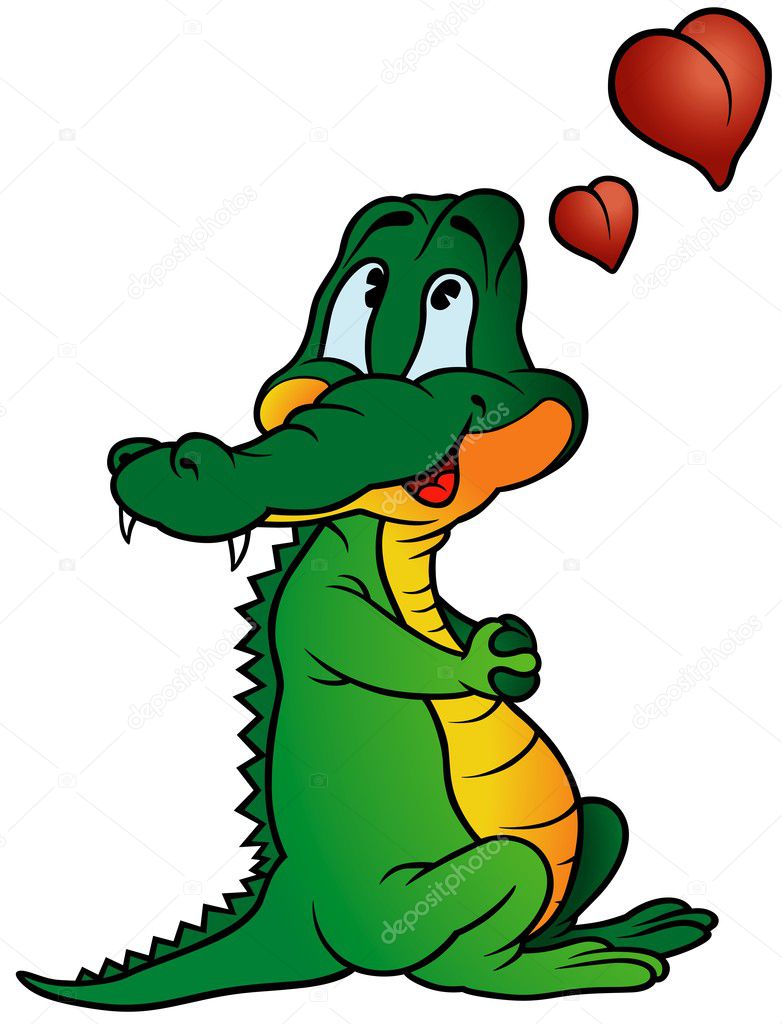 Amorous Crocodile - colored cartoon illustration, vector