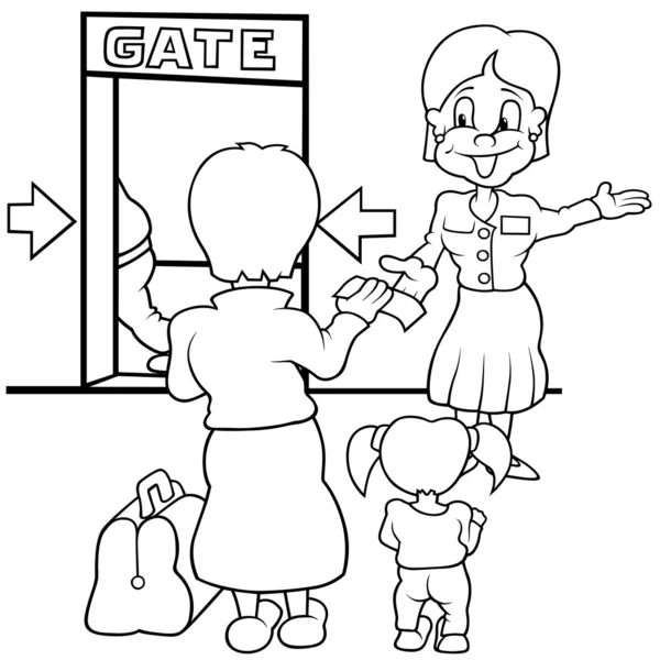 空港のゲート 黒と白の漫画イラスト ベクトル — Stock vektor