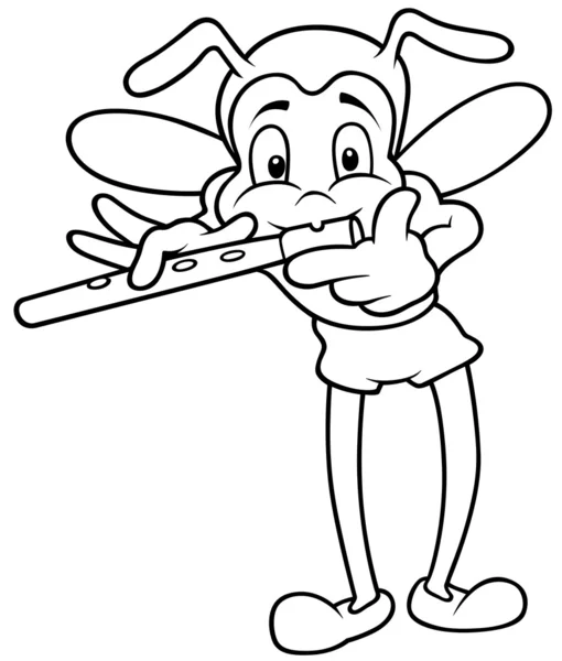 Bug 和长笛 黑色和白色卡通插画 — 图库矢量图片