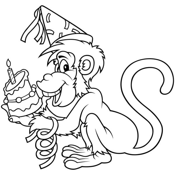 Macaco e bolo de aniversário — Vetor de Stock
