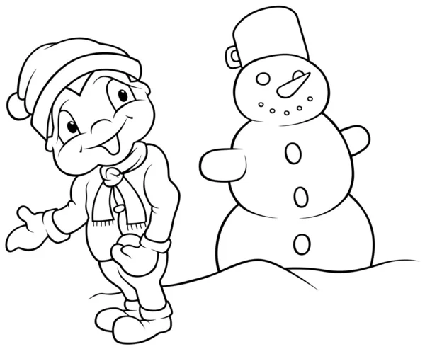 Boy and Snowman — Stock Vector