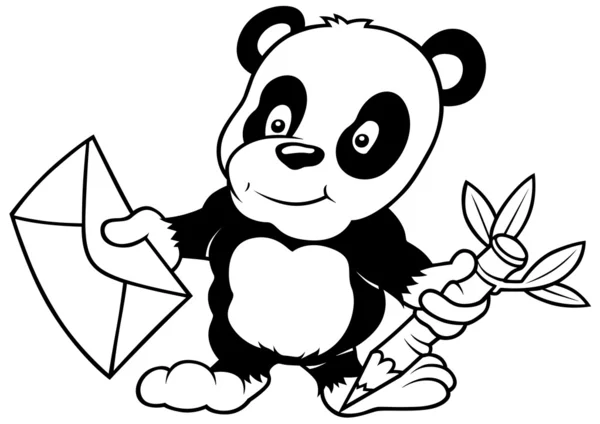 Panda Mektup Siyah Beyaz Çizgi Film Illüstrasyon Vektör — Stok Vektör