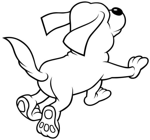 Running Dog Black White Cartoon Иллюстрации Vector — стоковый вектор