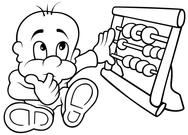 Baby Abacus Illustration Bande Dessinée Noir Blanc Vecteur — Image vectorielle