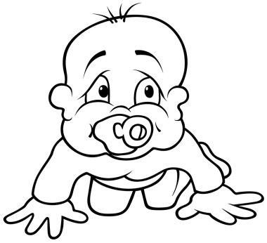 Baby Toddling - Black and White Cartoon illustration, Vector clipart