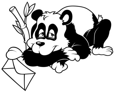 Amorous Panda - Black and White Cartoon illustration, Vector clipart