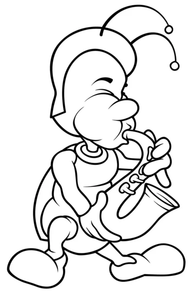 Bug 和萨克斯管 黑色和白色卡通插画 — 图库矢量图片