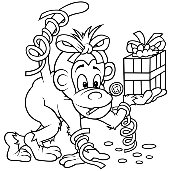 Monkey and Gift — Stock Vector