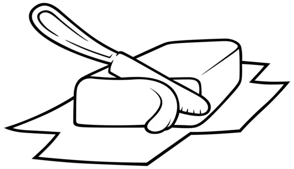 Butter Messer Schneidet Butter Schwarz Weiße Zeichentrickillustration Vektor — Stockvektor