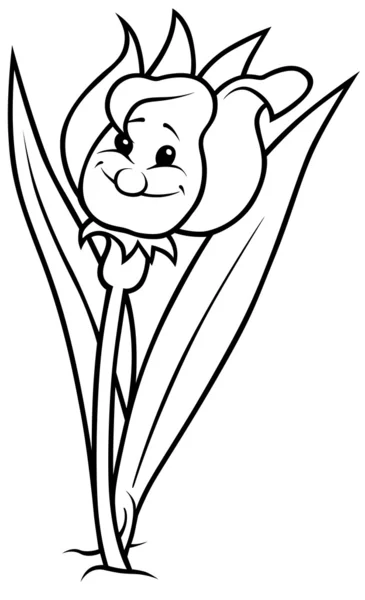Tulipán Dibujos Animados Blanco Negro Ilustración Vector — Vector de stock