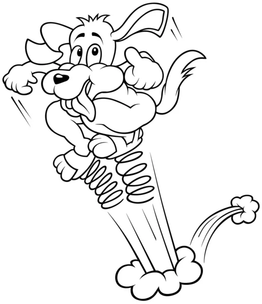 Hond Metalen Lente Zwart Wit Cartoon Afbeelding Vector — Stockvector
