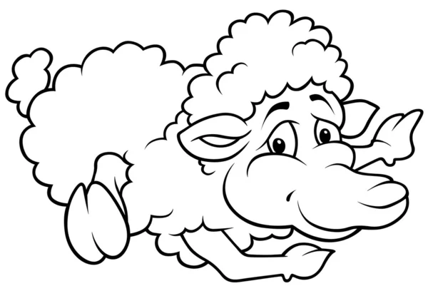 Laying Sheep Ilustrasi Kartun Hitam Dan Putih Vektor - Stok Vektor