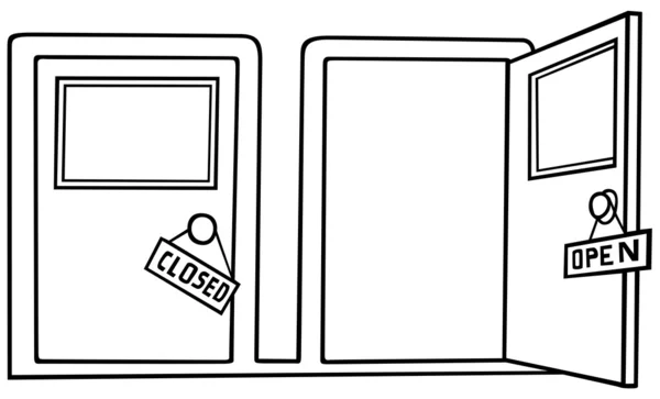 ドア開閉 黒と白の漫画イラスト ベクトル — ストックベクタ