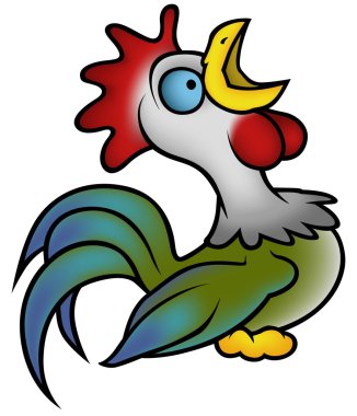 Crowing Rooster - Colored Cartoon illustration, Vector clipart