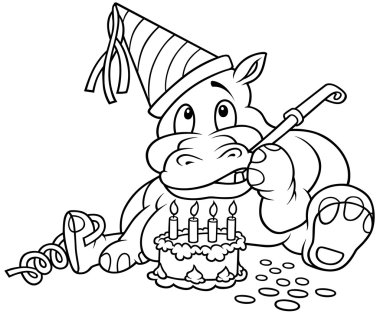 Hippo and Cake clipart