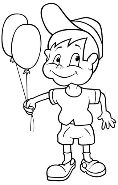 バルーン 黒と白の漫画イラスト ベクトルを持つ少年 — ストックベクタ