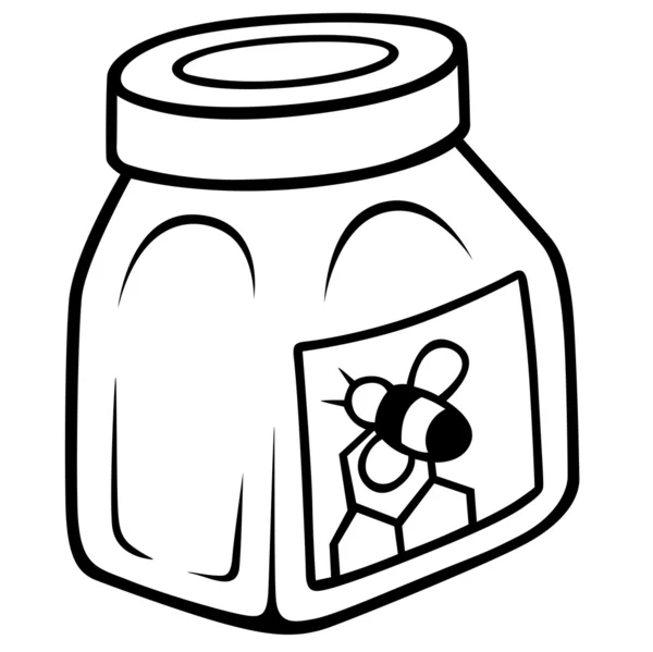 Miel Dans Bocal Verre Illustration Bande Dessinée Noir Blanc Vecteur — Image vectorielle