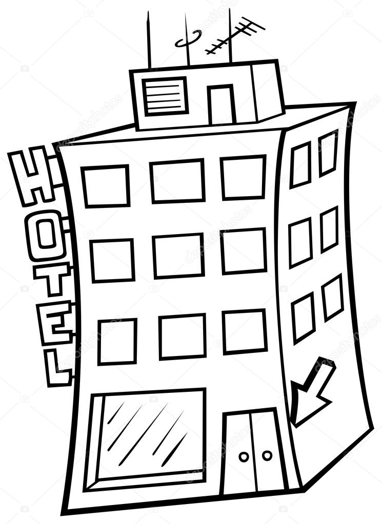 Hotel - Black and White Cartoon illustration, Vector
