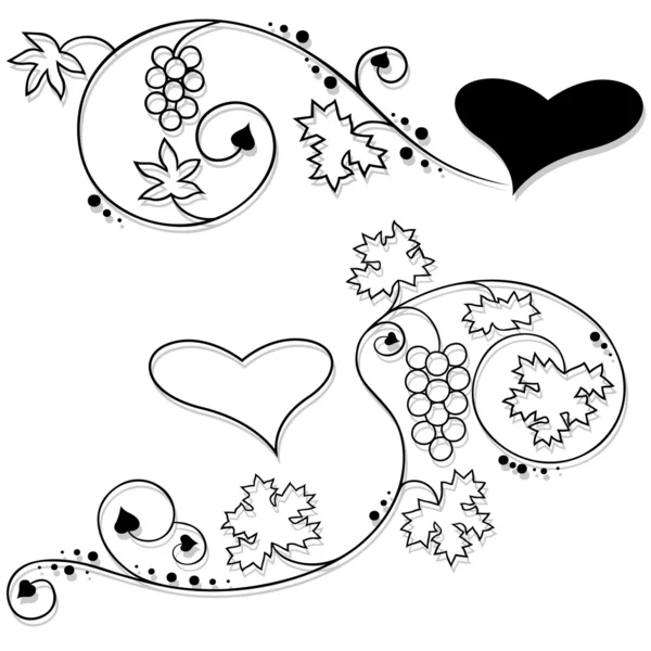 Valentines Floral Illustration Noire Vecteur — Image vectorielle