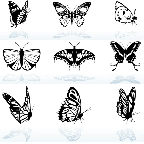Σιλουέτες Πεταλούδα Χρωματισμένα Εικονογράφηση Διάνυσμα — Διανυσματικό Αρχείο