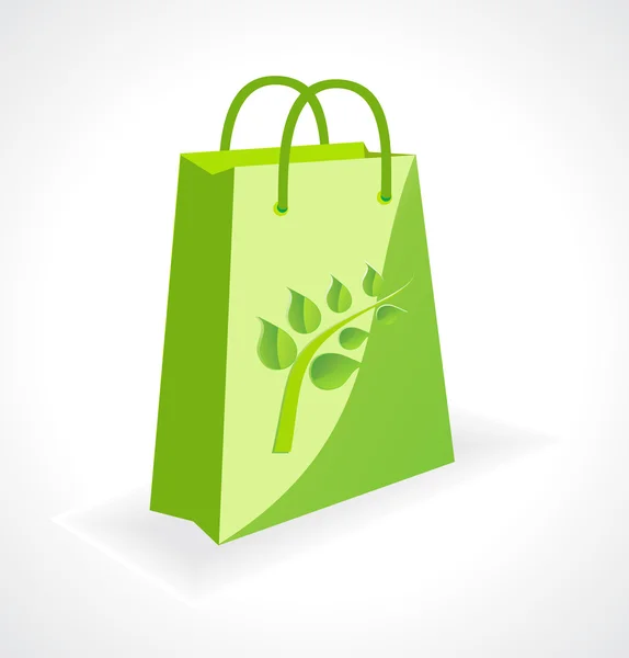Bolsa verde con símbolo de ecología — Vector de stock