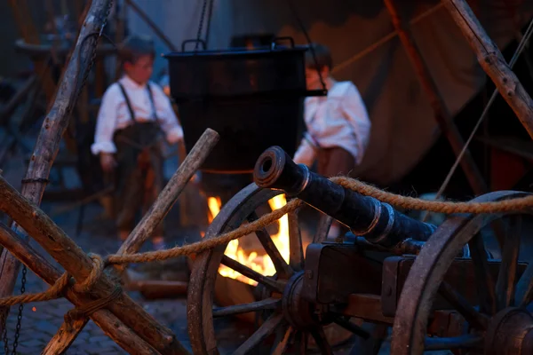 stock image Civil War Cannon with two children in background playing nearly