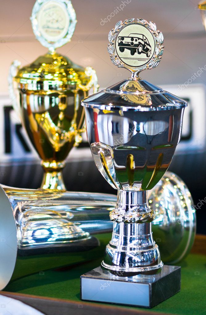 Trophy for car race winning or medal on background with a Automo ...