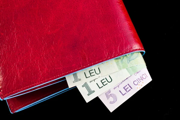 ルーマニアの概念のために便利ですが お金でイタリア レザー折財布 — ストック写真