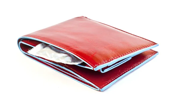 stock image Condom in a red wallet concepts of prevention and contraception