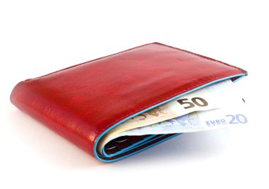 Italian leather wallet with money, useful for concepts clipart