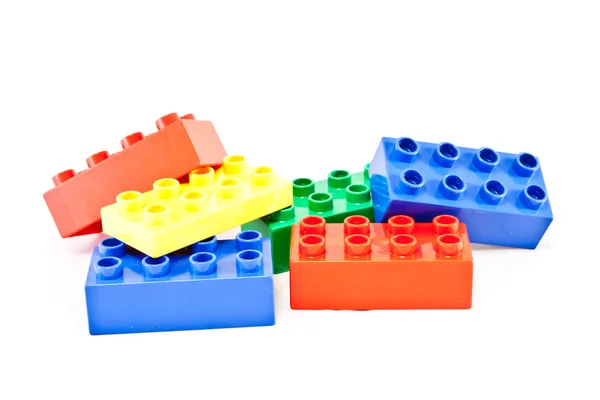 Plastic Building Blocks White Background Bright Colors — Stock Photo, Image