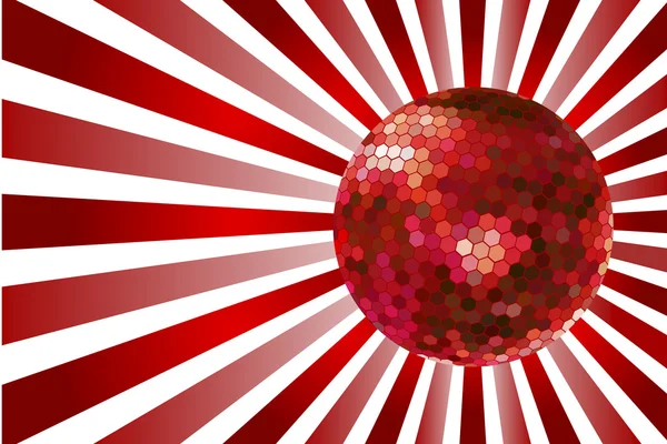 赤い渦巻きの背景に赤のディスコ ボール — ストック写真