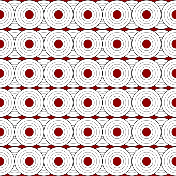 赤い円でレトロな黒と白のパターン — ストック写真