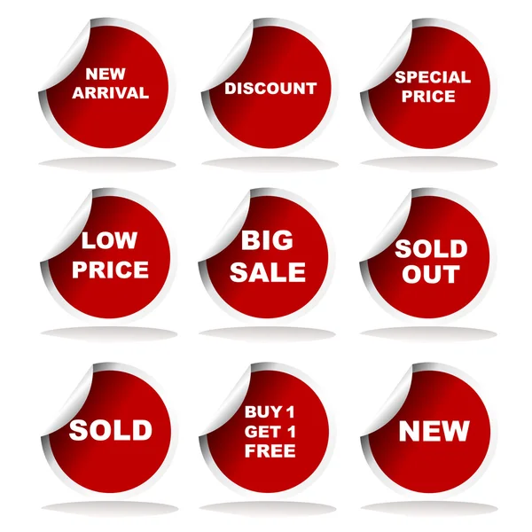 Set di adesivi e etichette di vendita rosse — Foto Stock