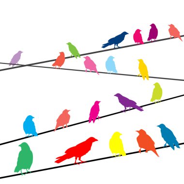 Colored crows on wires clipart