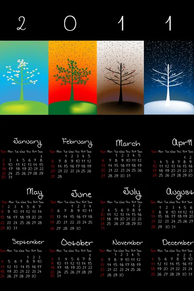 与季节在黑色背景的 2011 年日历 — 图库照片
