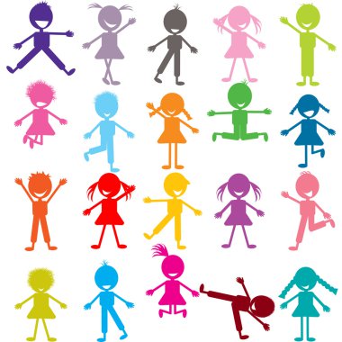 Colored set of funny children playing clipart