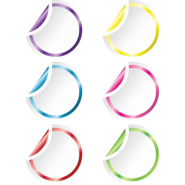 Set of white stickers with curled corners and colores borders — Stock Photo, Image