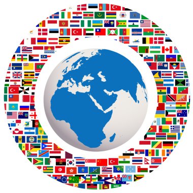 Earth globe with all flags clipart