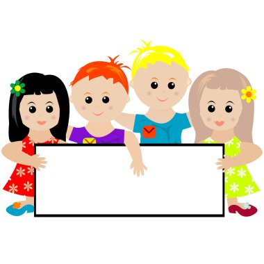 Group of children holding a banner clipart